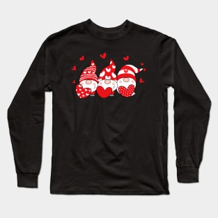 Three Gnomes Holding Hearts Valentines Day Cute Gift idea for Her and him Long Sleeve T-Shirt